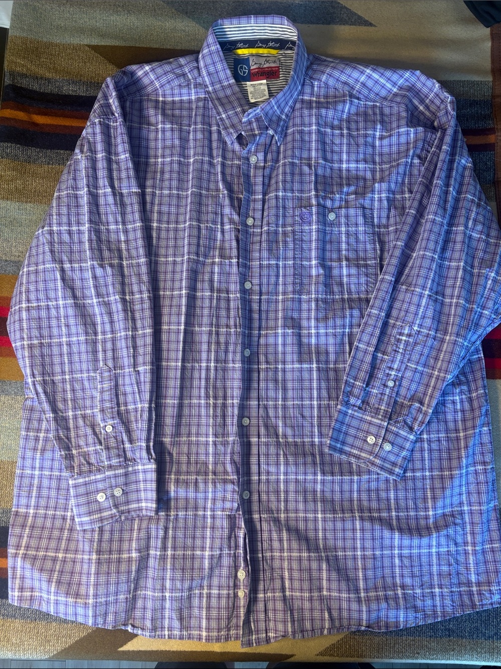 George Strait Wrangler Lavender and White Plaid Button-Down Shirt